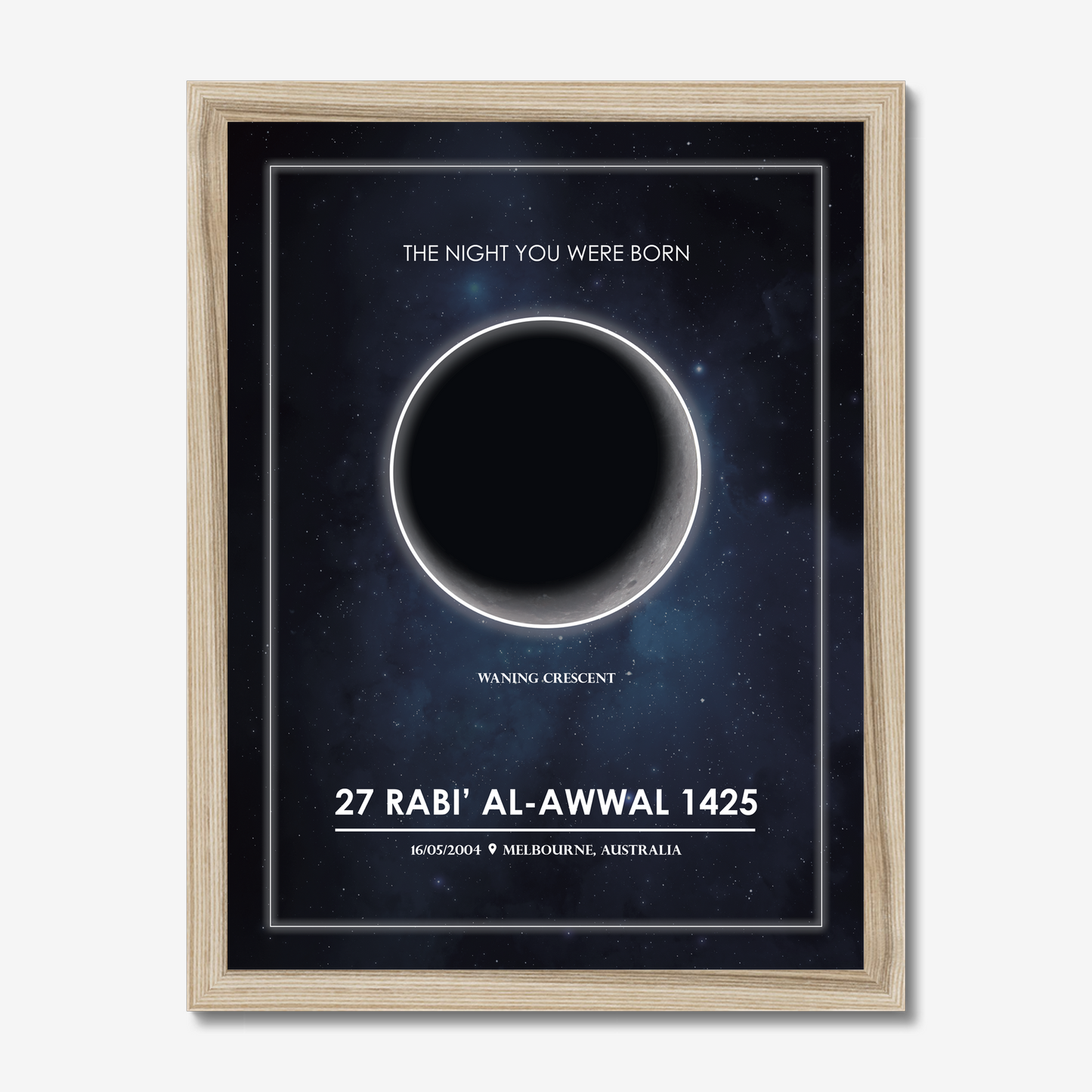 Personalized Moon Phase & Islamic Date - Framed Print